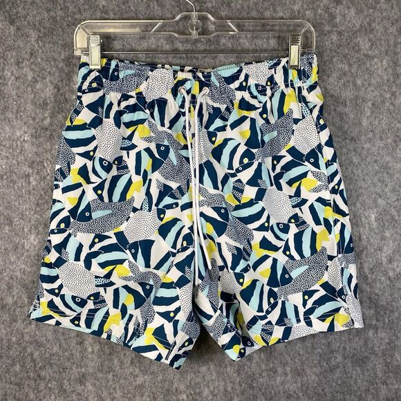 Lands End Mens Swim Trunks Shorts Green Blue Mesh Lined Drawstring Small 5.5" - Picture 1 of 10